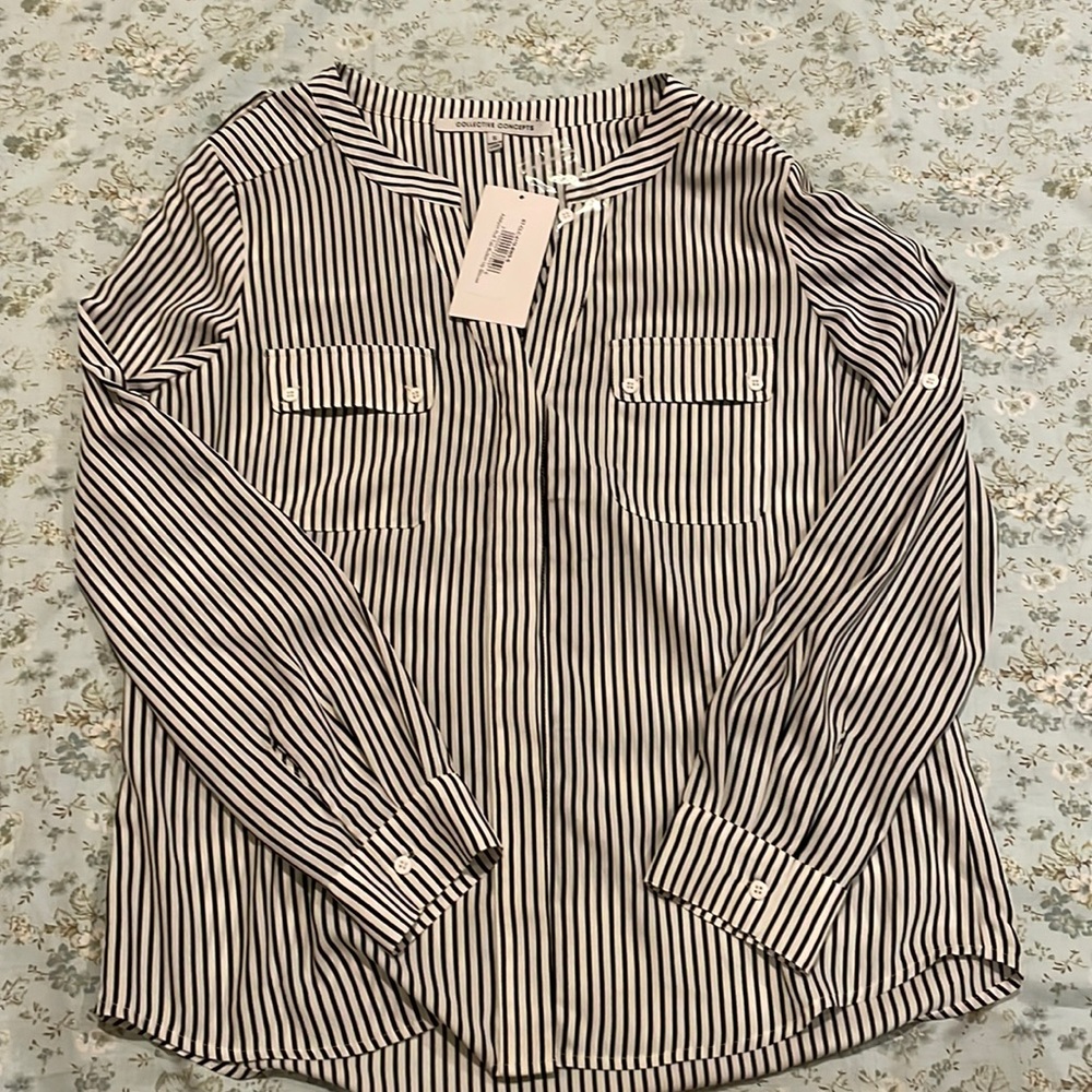 Collective concepts small black striped button down